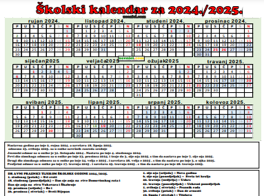 Školski kalendar 2025