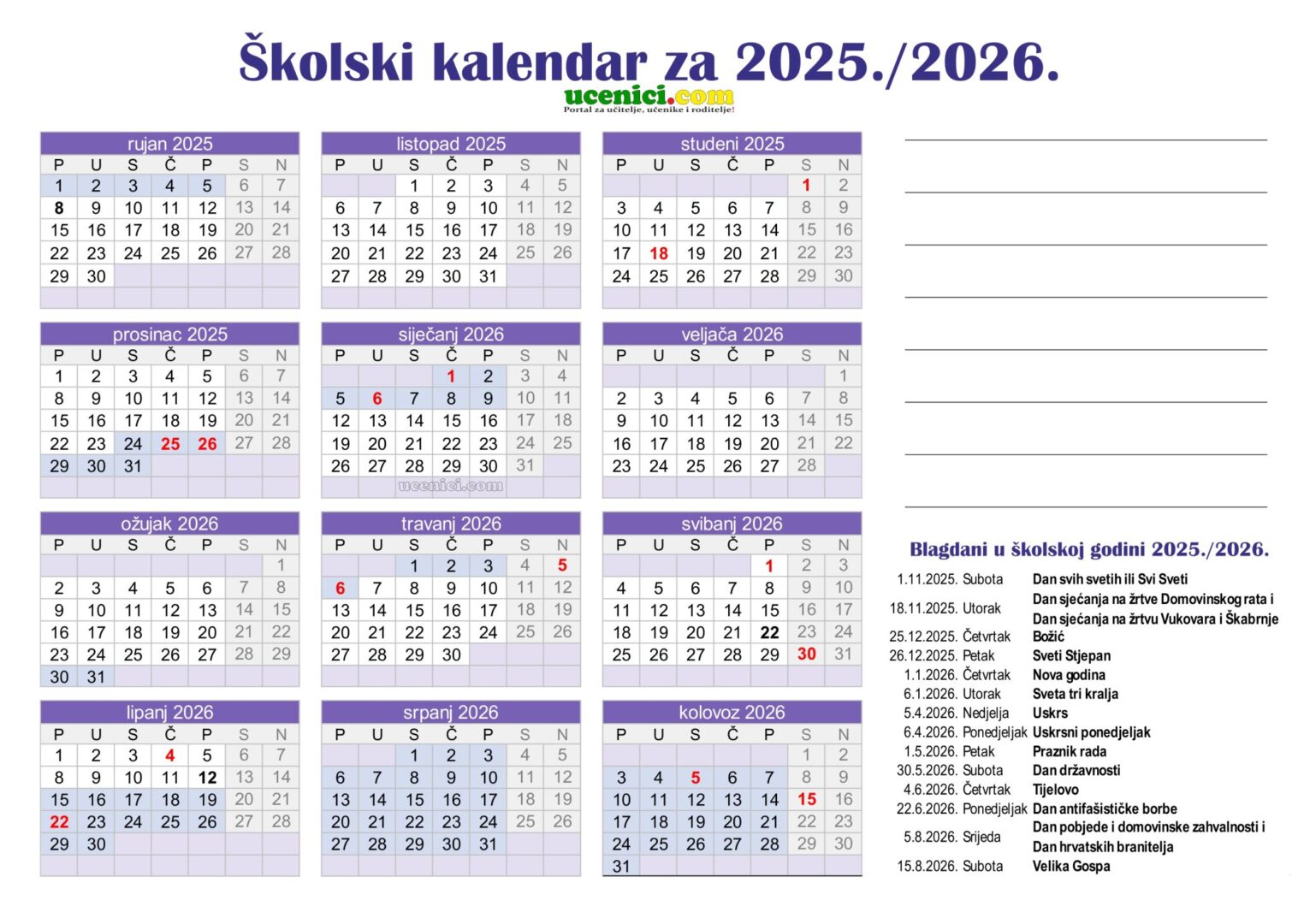 Skolski-kalendar-za-2025-2026. Školski kalendar 2025